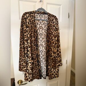 Leopard Print Open Front Cardigan - Brown Black Tan
